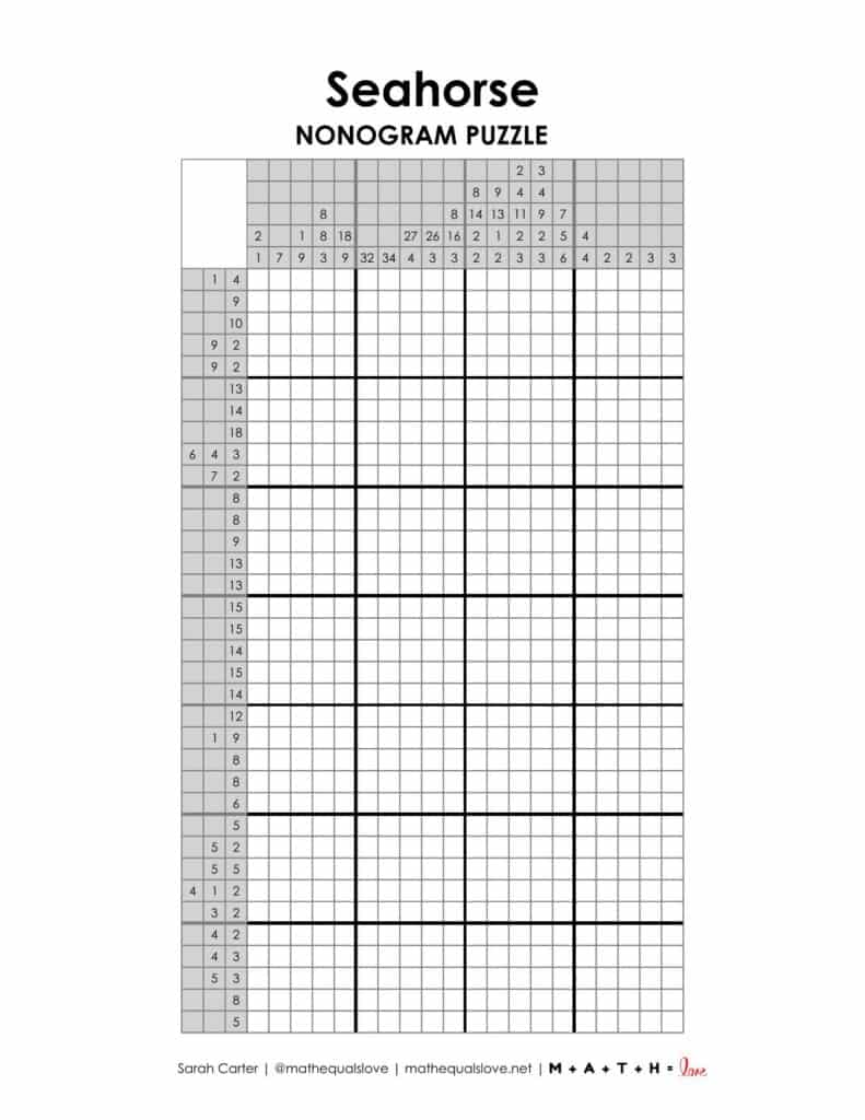 screenshot of seashorse nonogram puzzle.