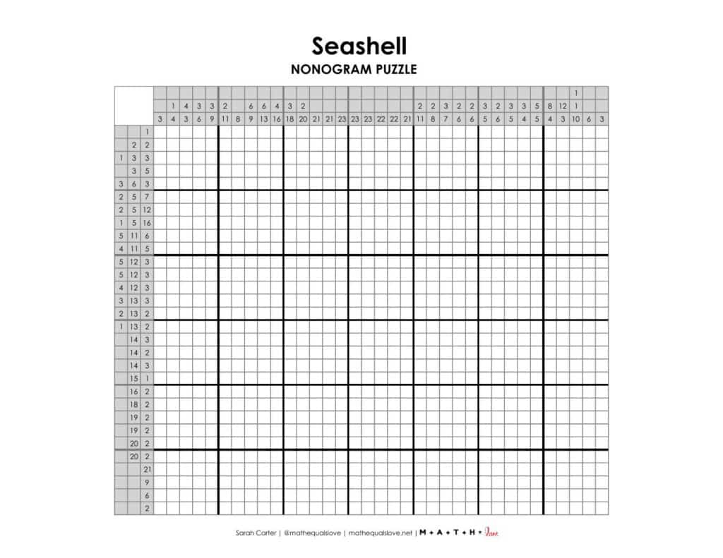 screenshot of seashell nonogram puzzle.