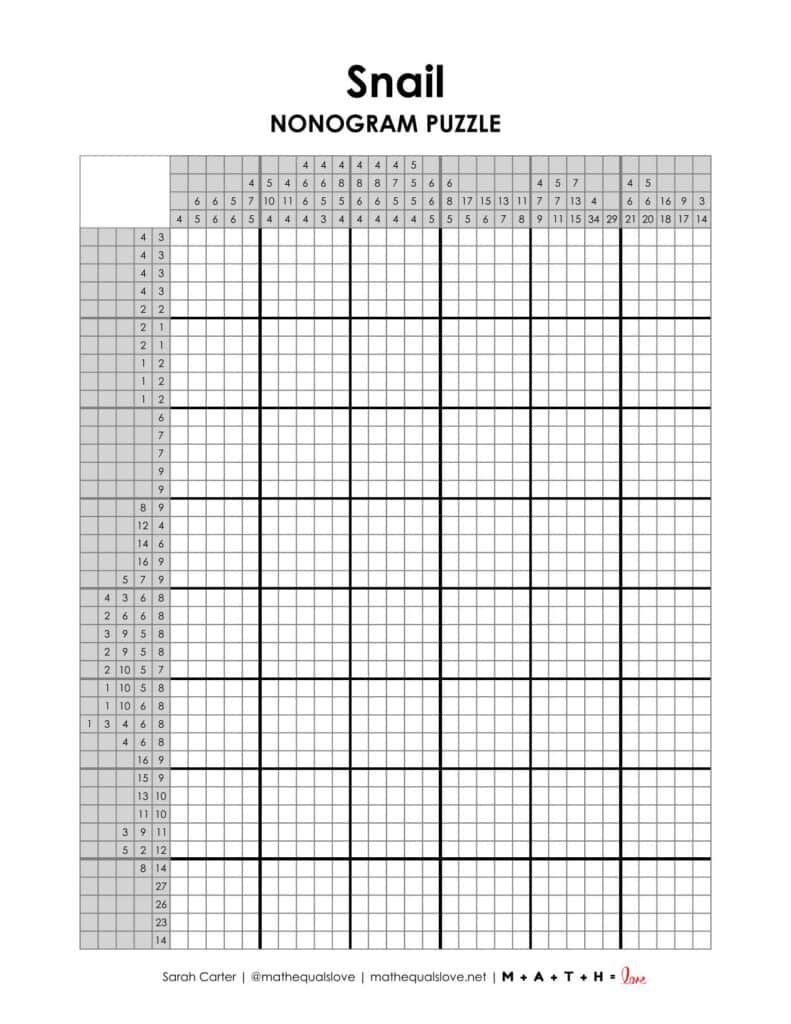 screenshot of snail nonogram puzzle.