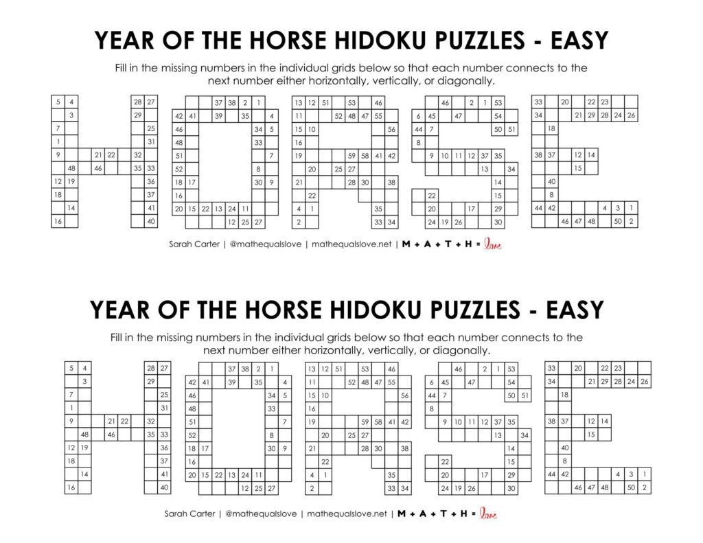 year of the horse hidoku puzzle level easy.
