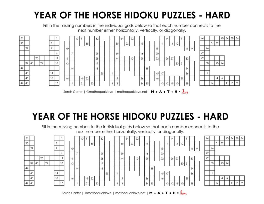 year of the horse hidoku puzzles level hard.