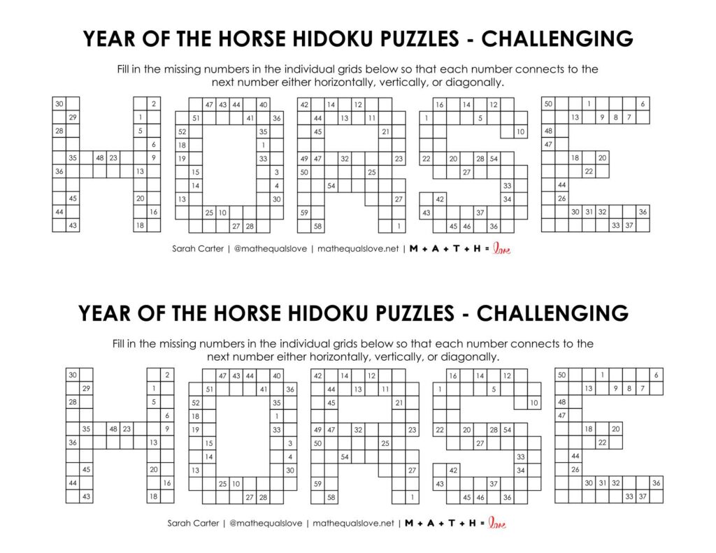 year of the horse hidoku puzzles level challenging.