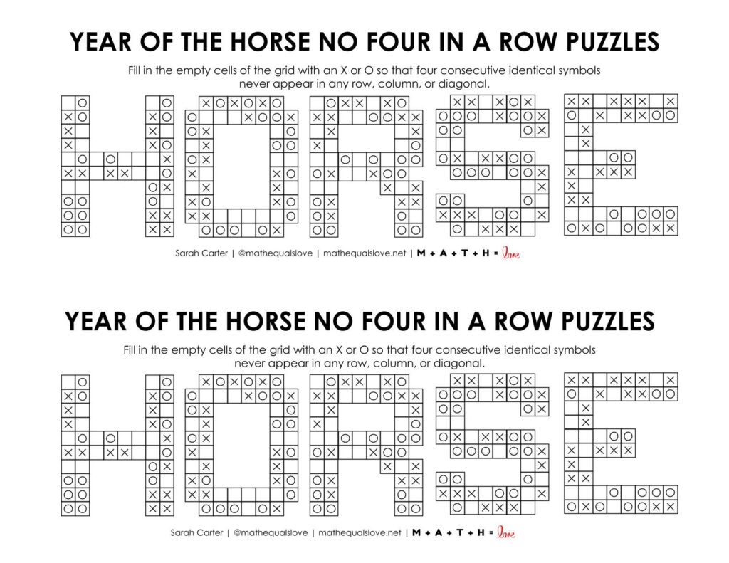 year of the horse no four in a row puzzles.