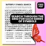 butterfly symbol search puzzle for spring.