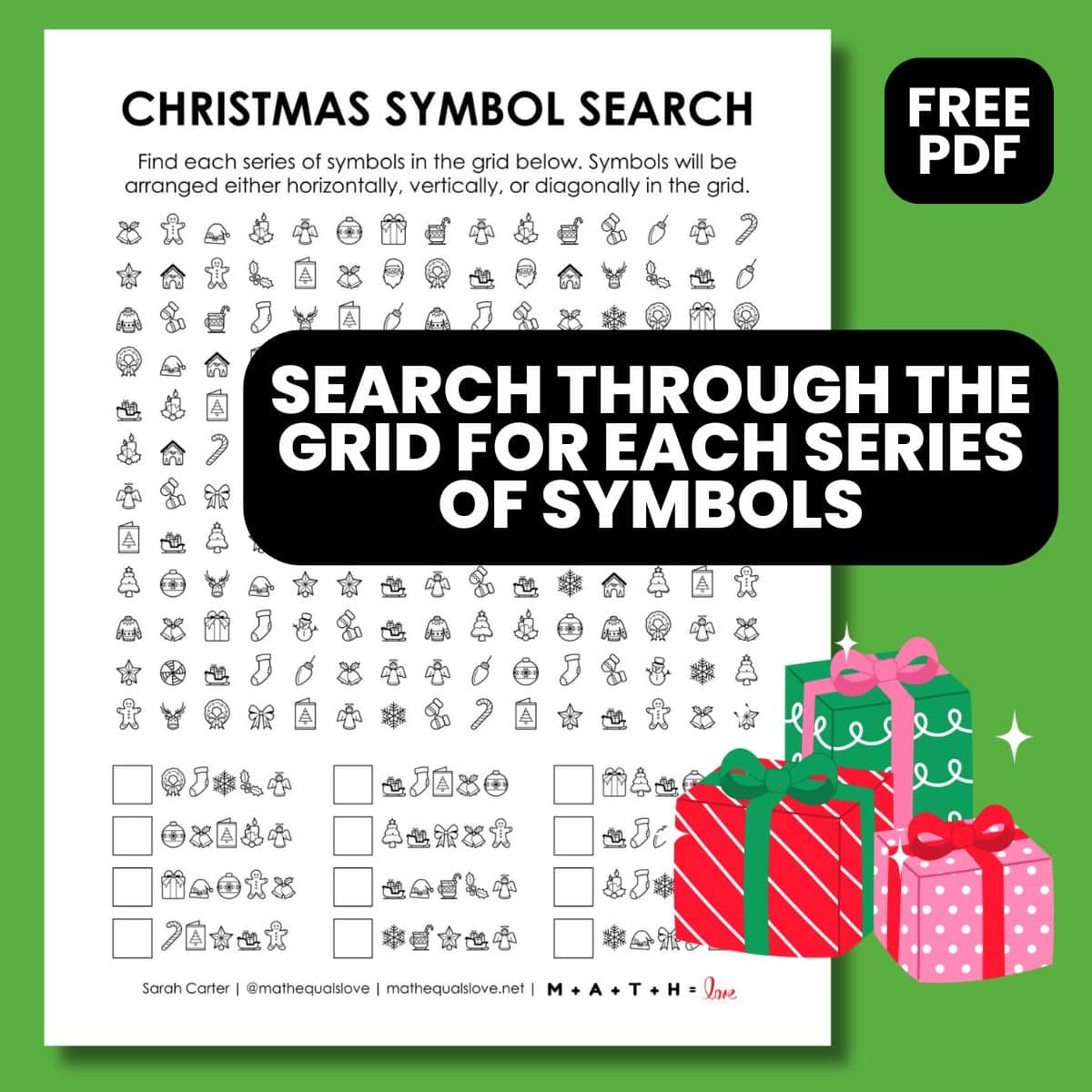 christmas symbol search puzzle worksheet.