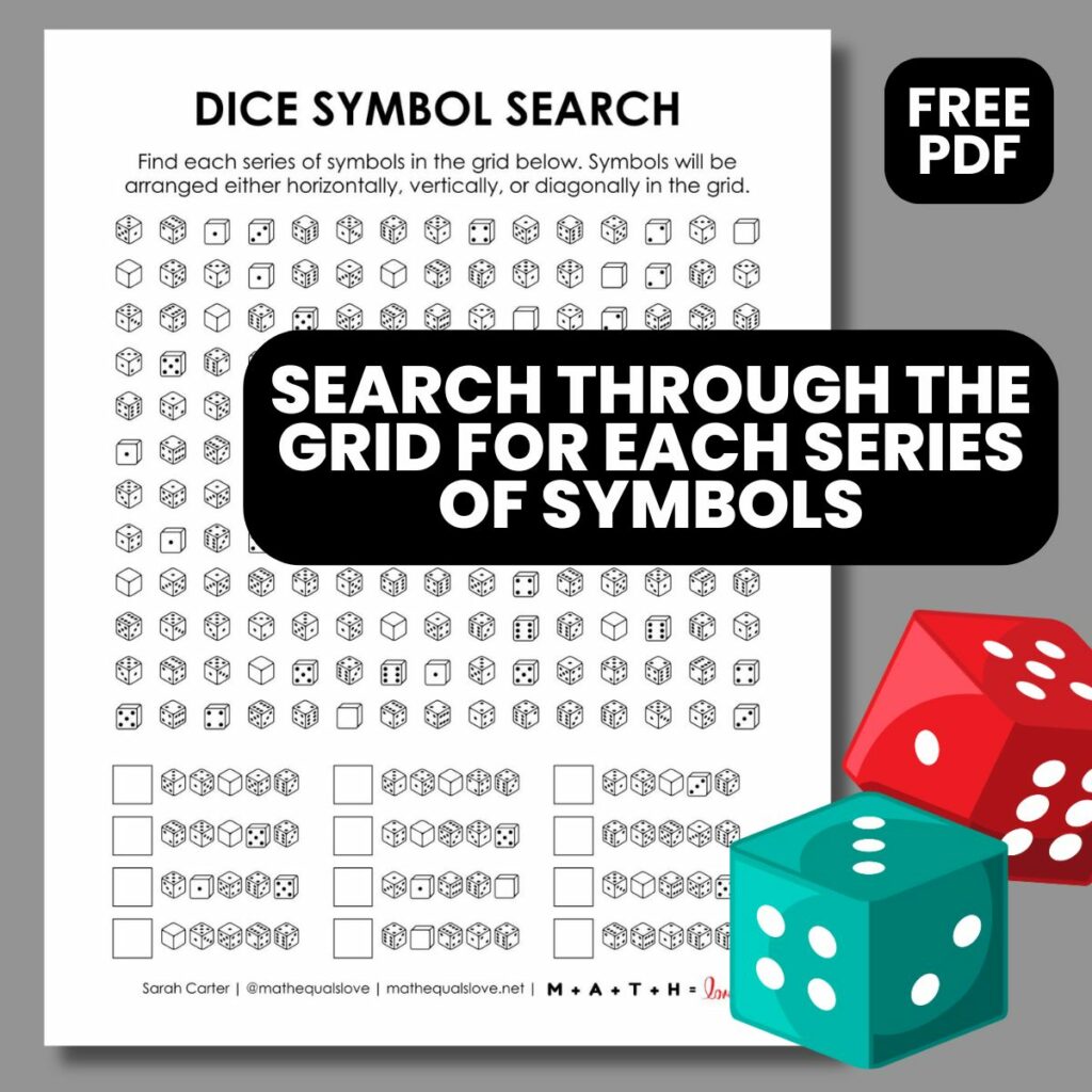 dice symbol search puzzle.