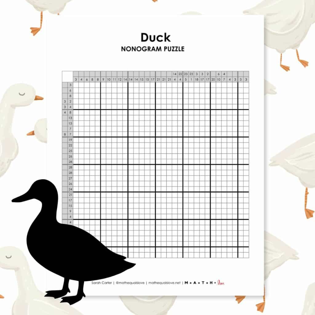 duck nonogram puzzle for spring or easter.