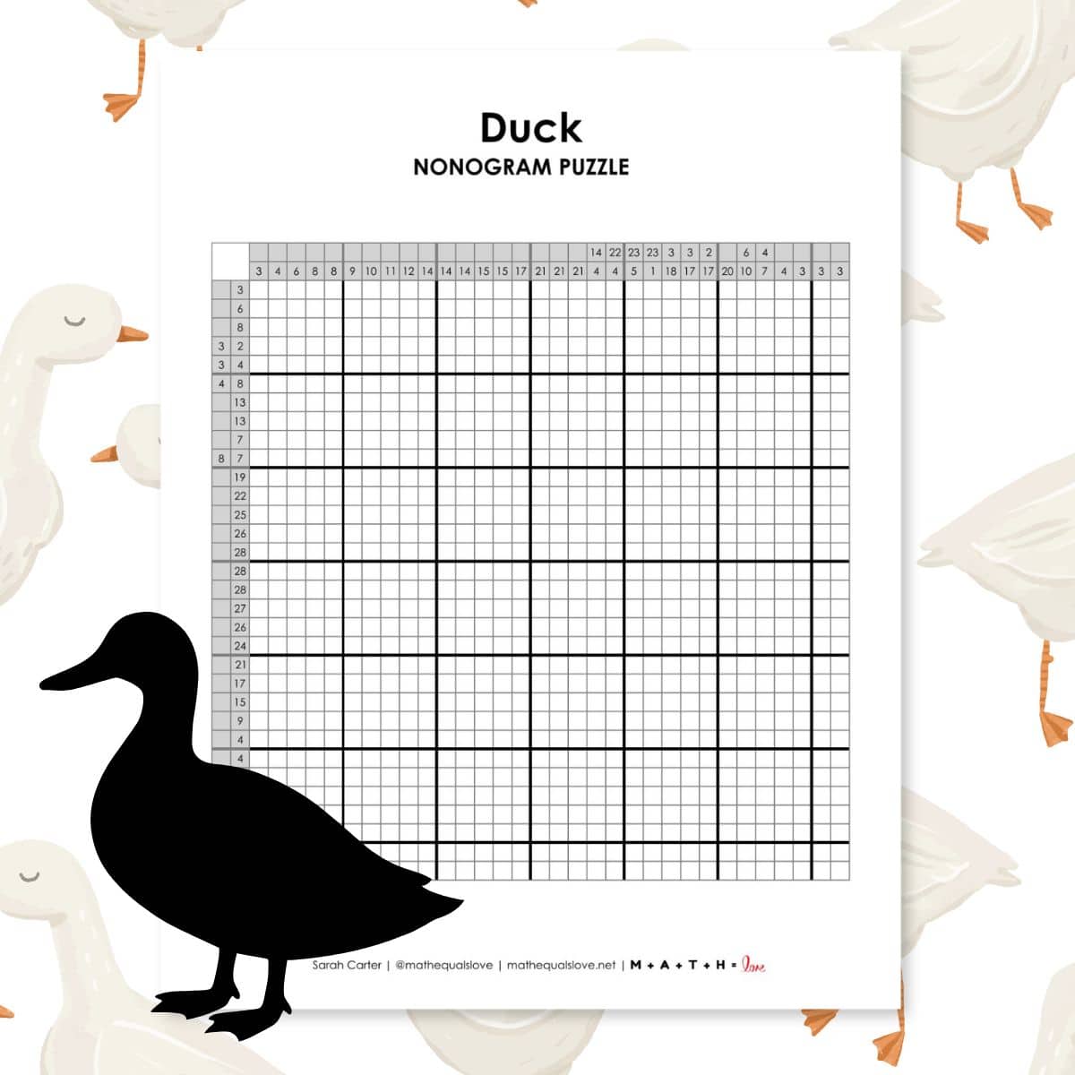 duck nonogram puzzle for spring or easter.