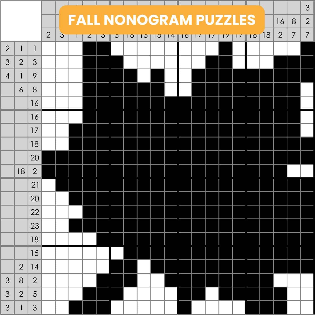 fall nonogram puzzles with nonogram puzzle of autumn leaf.