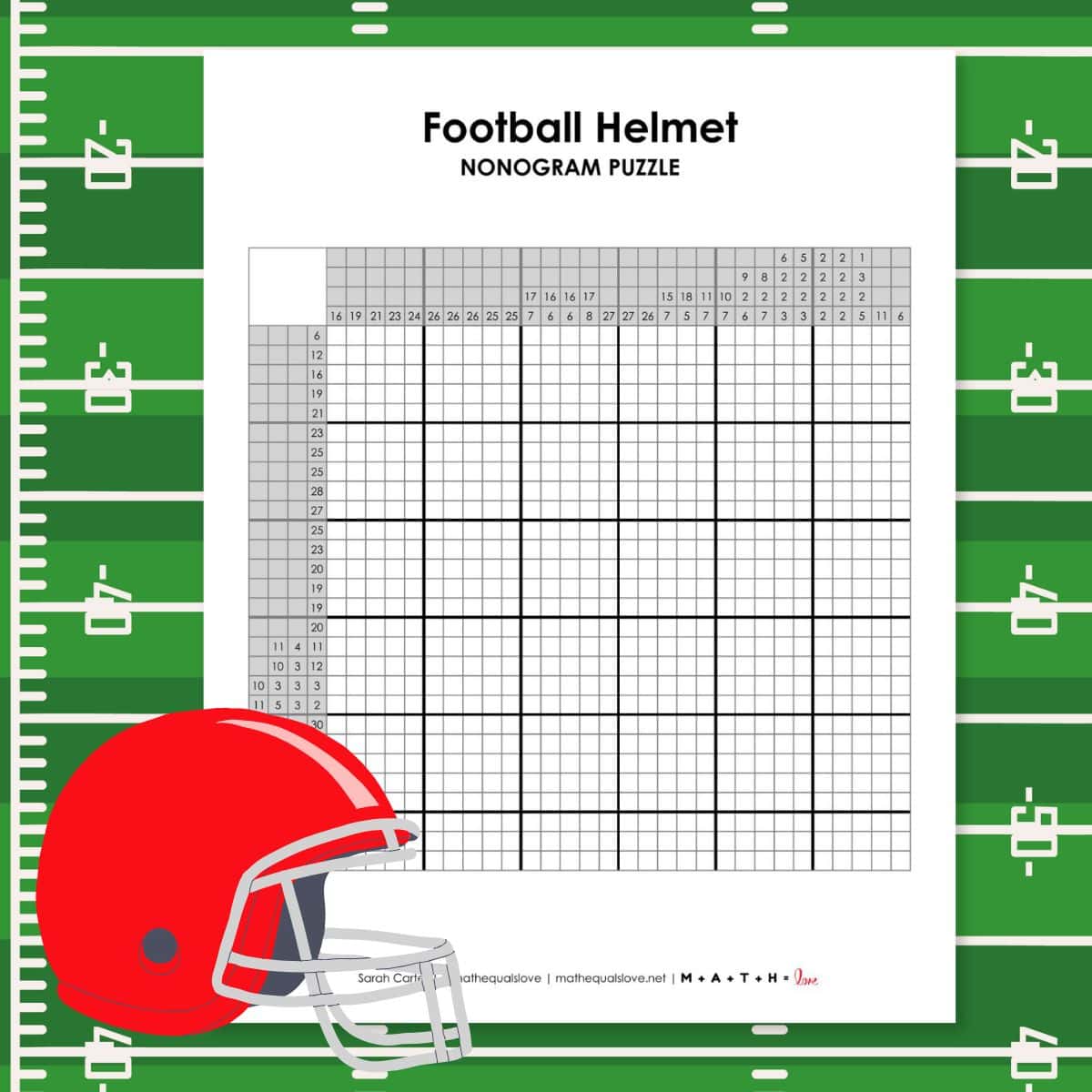 football helmet nonogram puzzle free printable pdf.