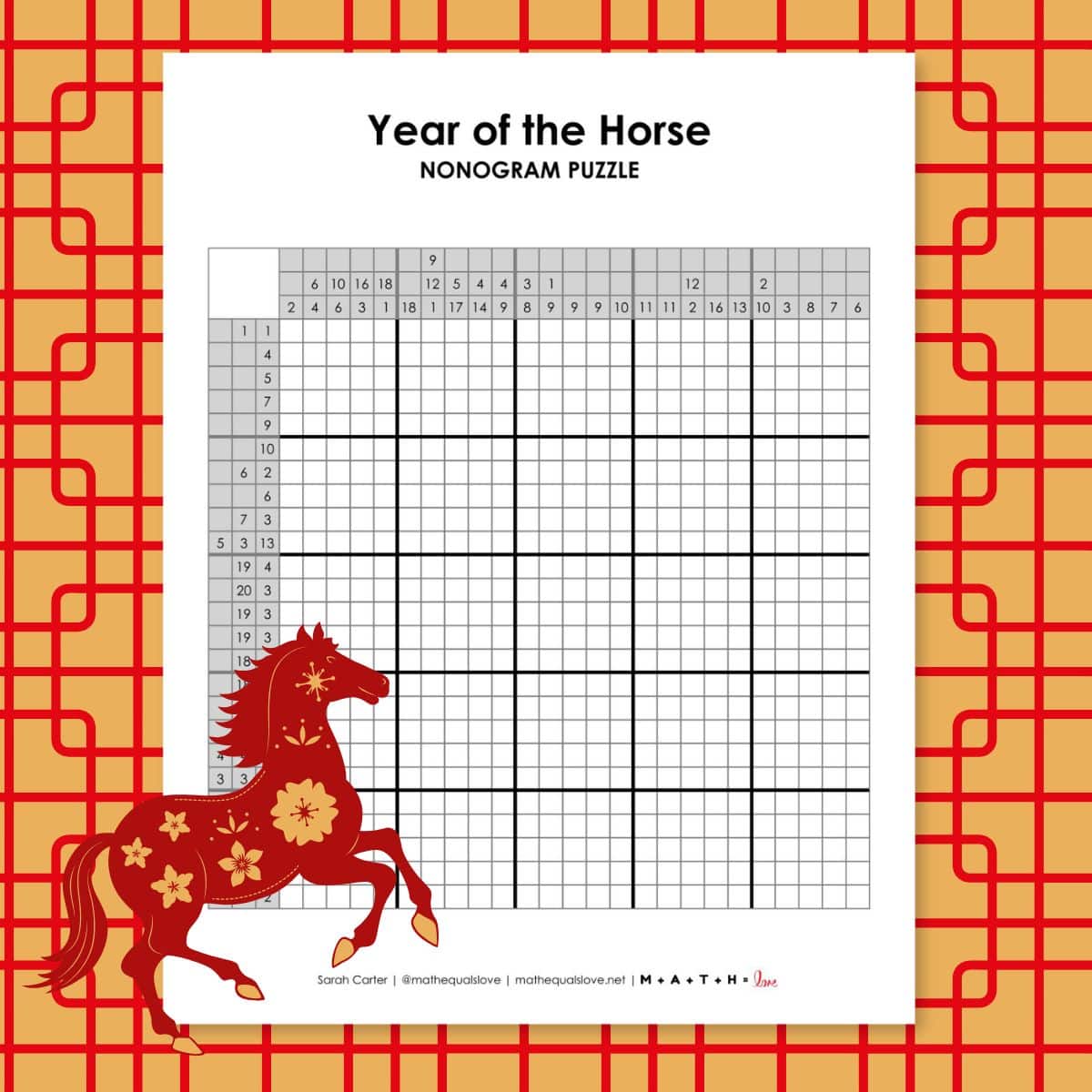 lunar new year - year of the horse nonogram puzzle.