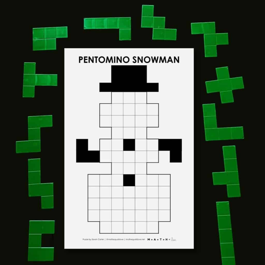 11 x 17 version of pentominoes snowman puzzle.