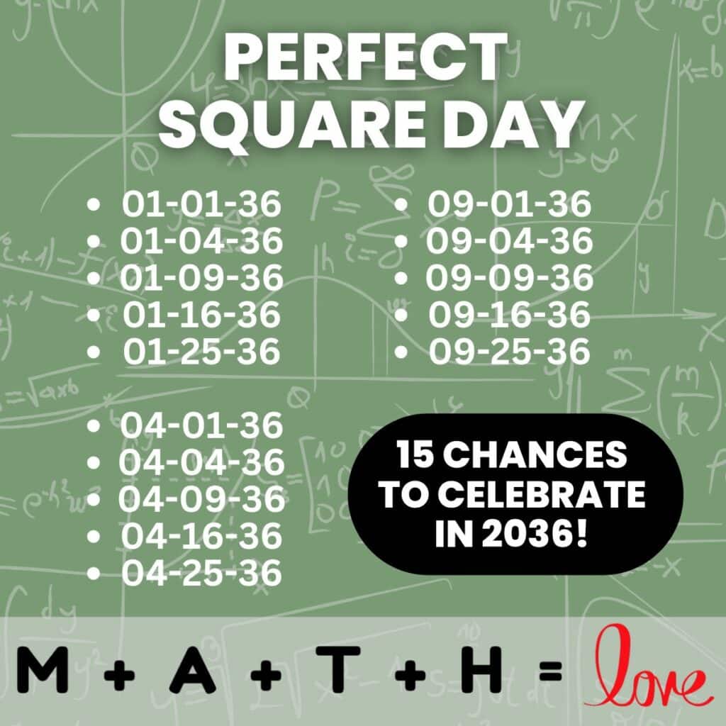 perfect square day math holidays.