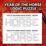 year of the horse hidoku logic puzzle for lunar new year.