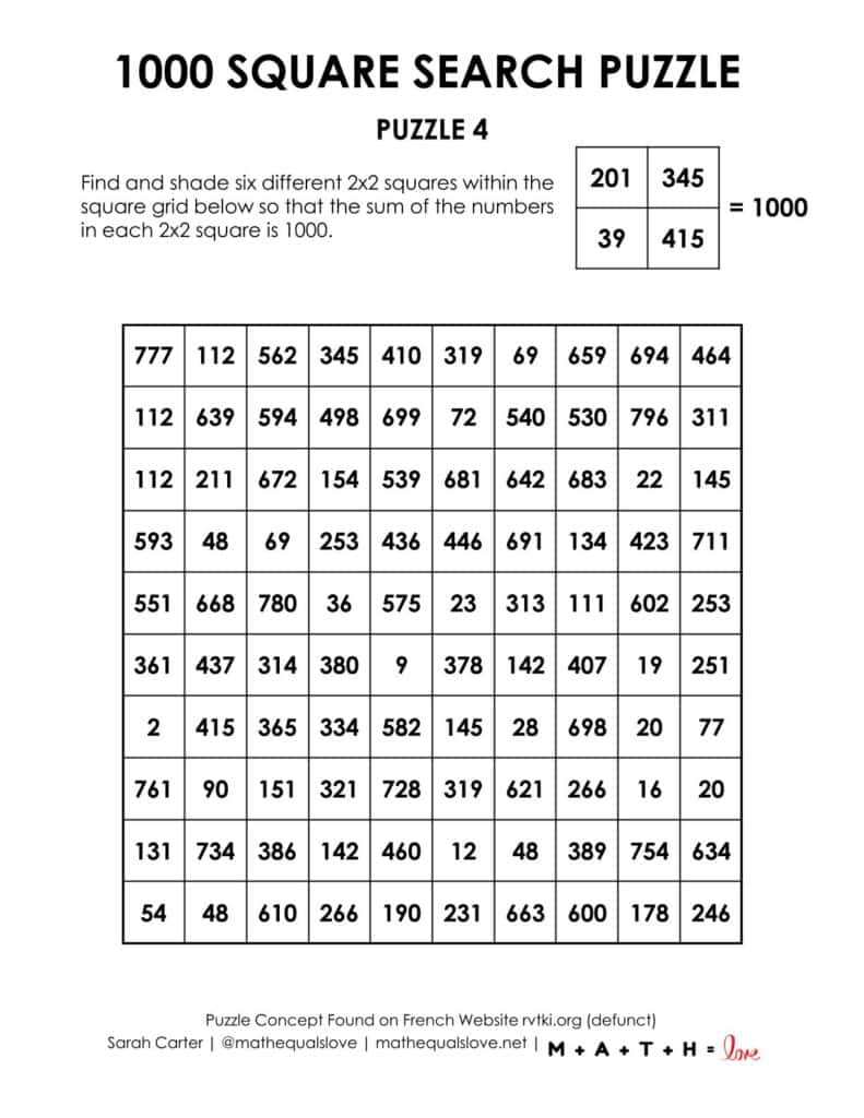 1000 square search puzzles.