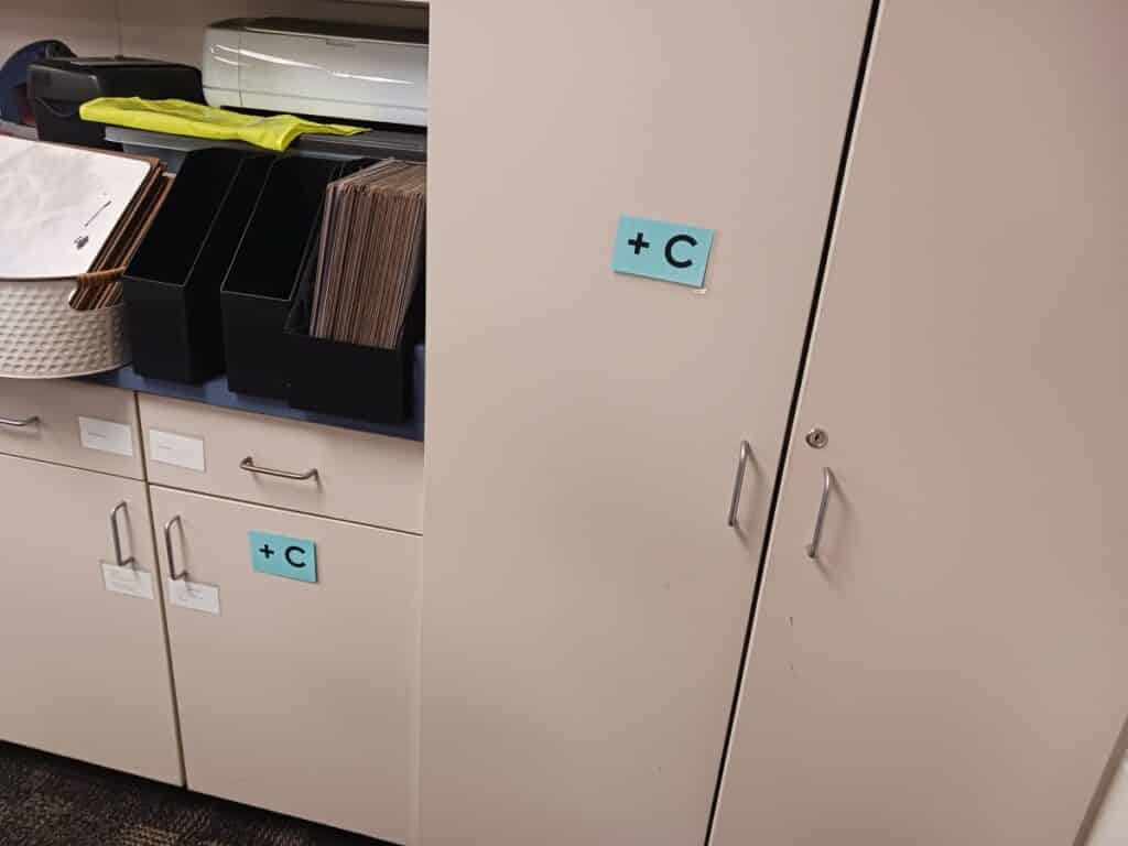 plus c decorations on cabinets.