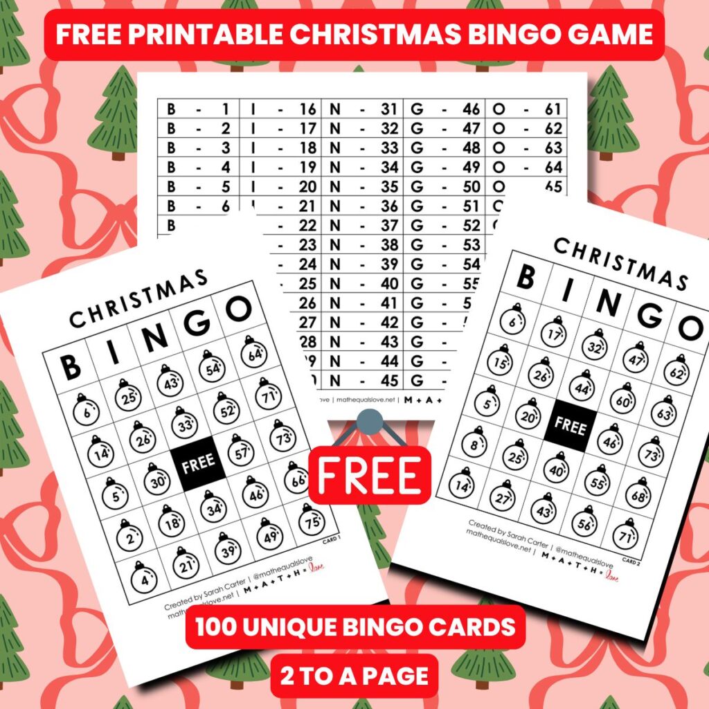 christmas ornament bingo game with free printable bingo cards 1-75.