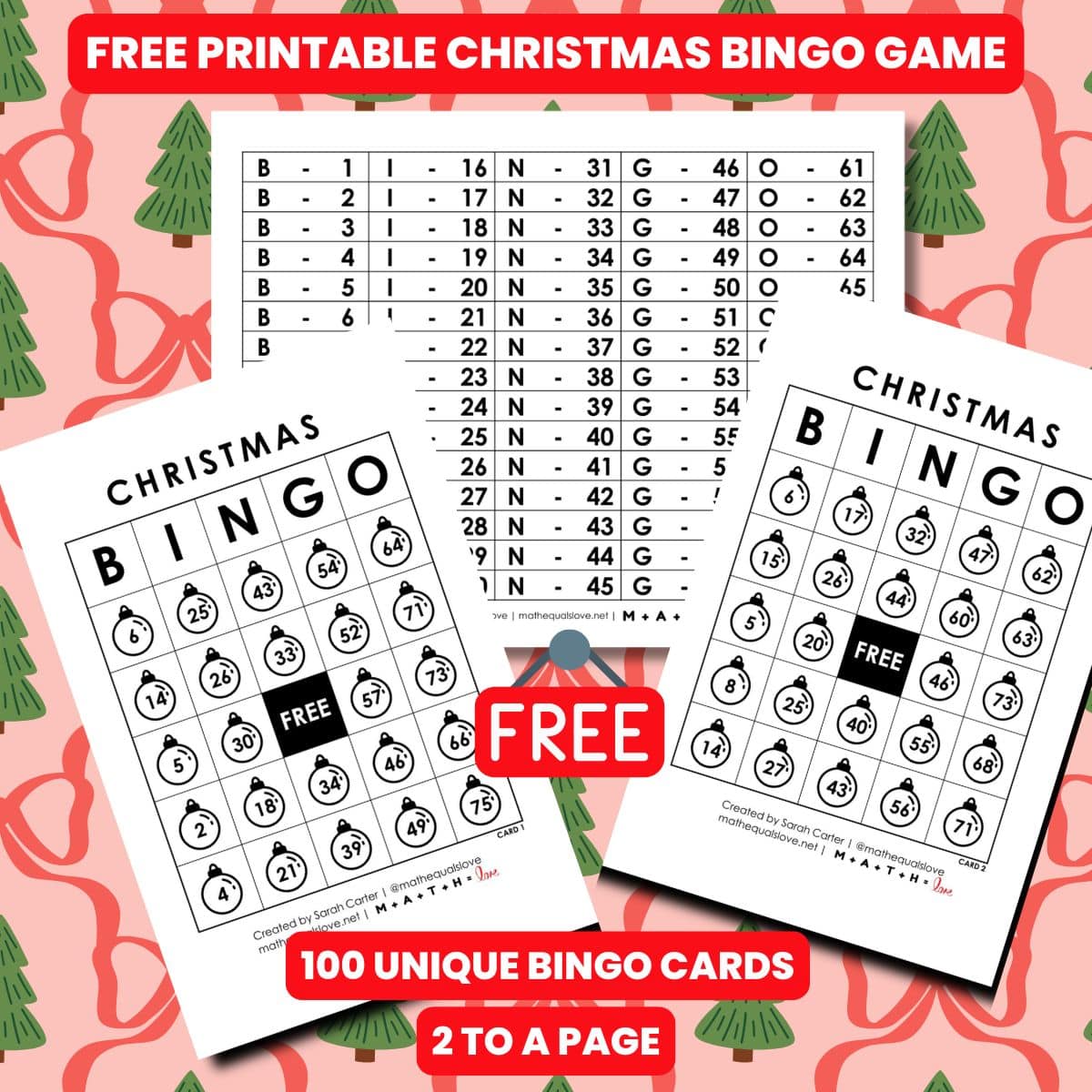 christmas ornament bingo game with free printable bingo cards 1-75.