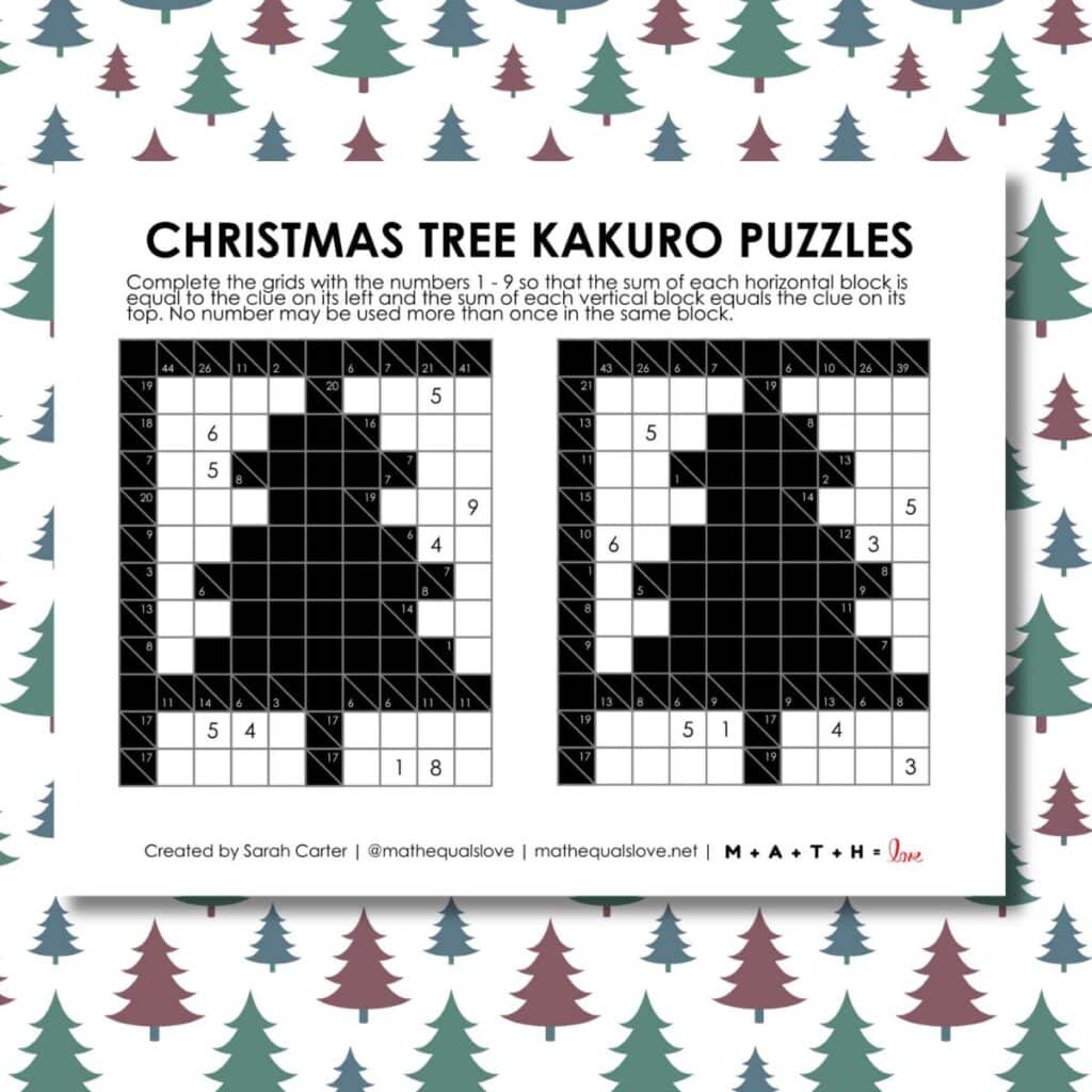 christmas tree kakuro puzzles free printable pdf.