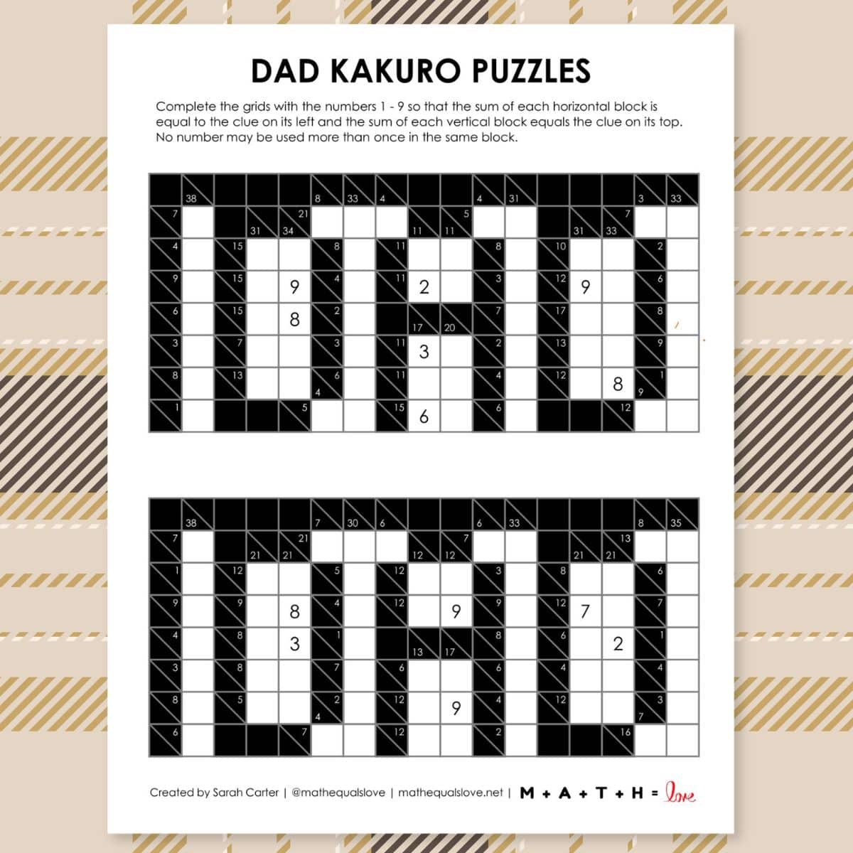 dad kakuro logic puzzles for father's day.