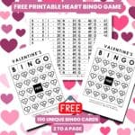 valentine's day bingo cards free printable pdf with heart shapes on cards.