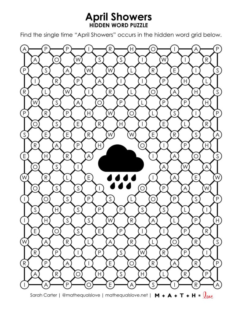 screenshot of april showers hidden word puzzle.