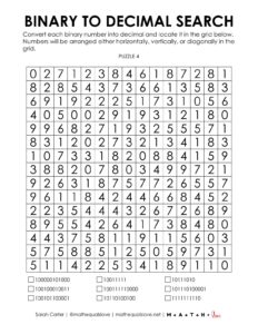 Converting Binary to Decimal Search Puzzles | Math = Love