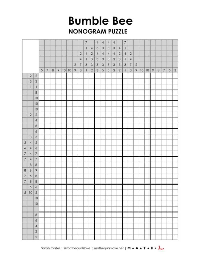 screenshot of bumblee bee nonogram puzzle pdf.