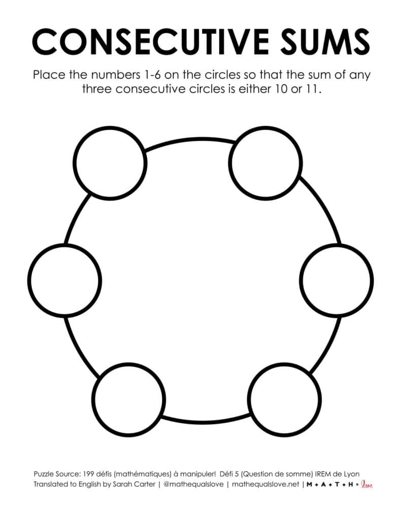 screenshot of consecutive sums logic puzzle.