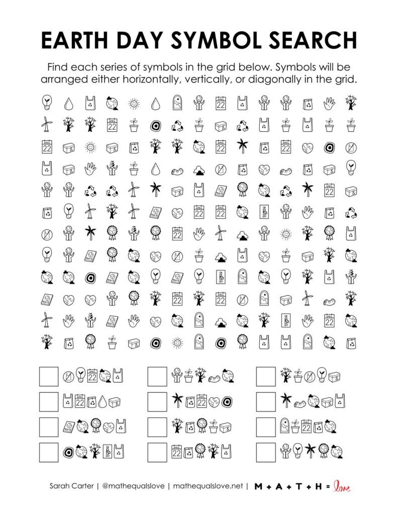 screenshot of earth day symbol search puzzle.
