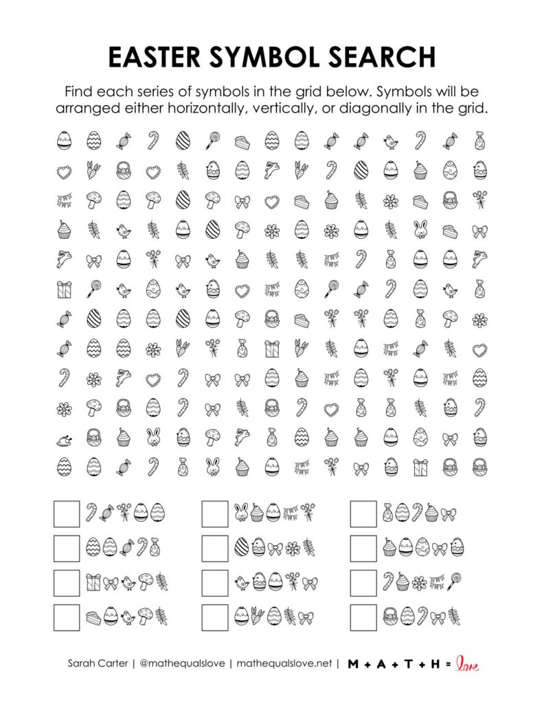 screenshot of easter symbol search puzzle.