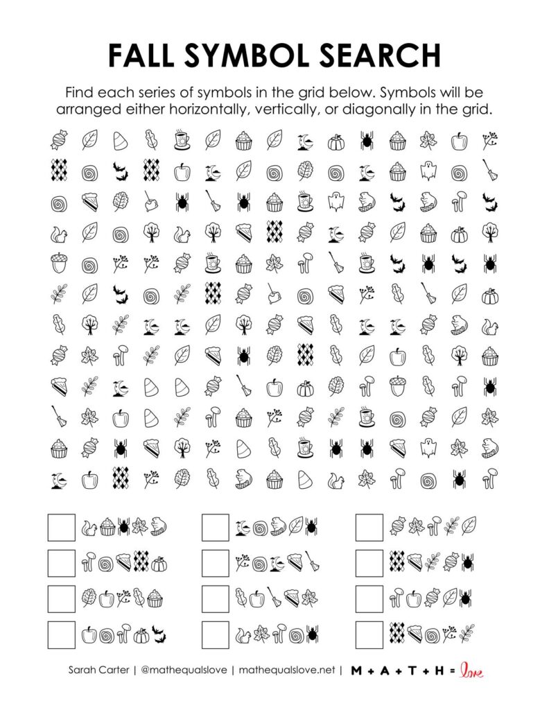 screenshot of fall symbol search puzzle.