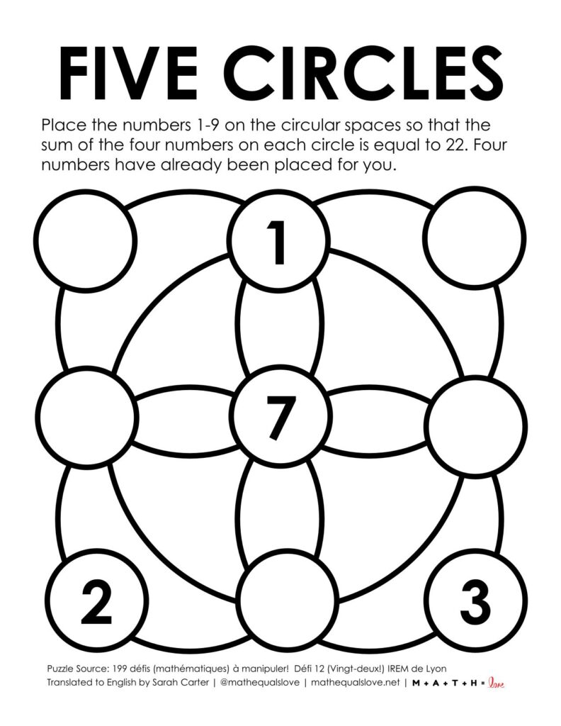 screenshot of five circles math puzzle.