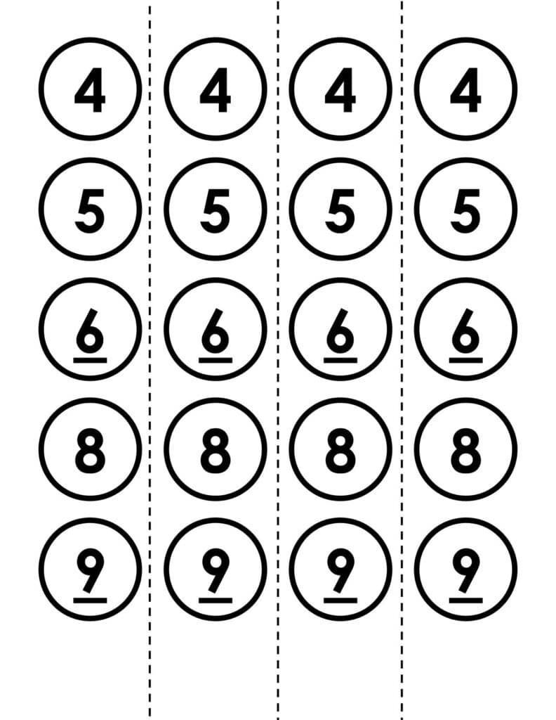 movable pieces for five circles math puzzle.