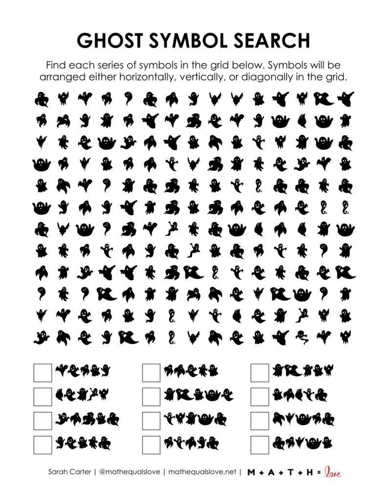 screenshot of halloween ghost symbol search puzzle.