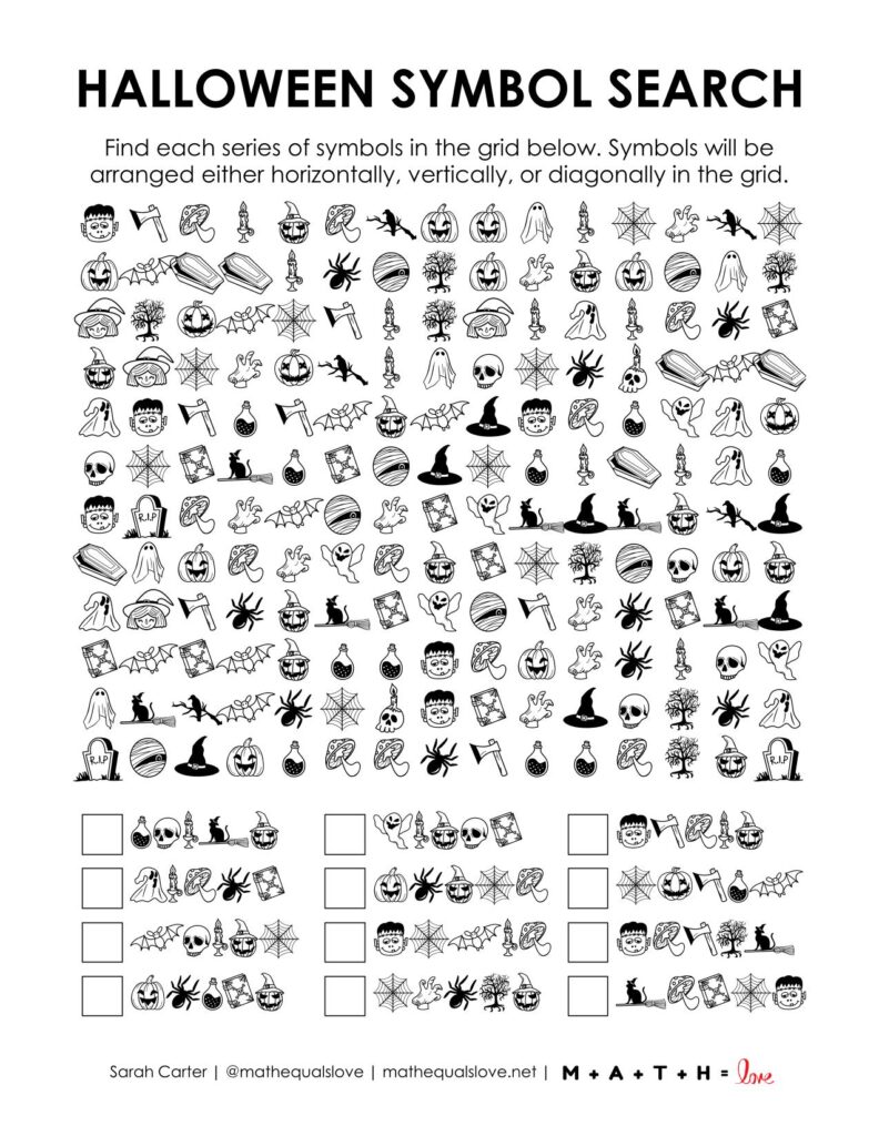 screenshot of halloween symbol search puzzle.