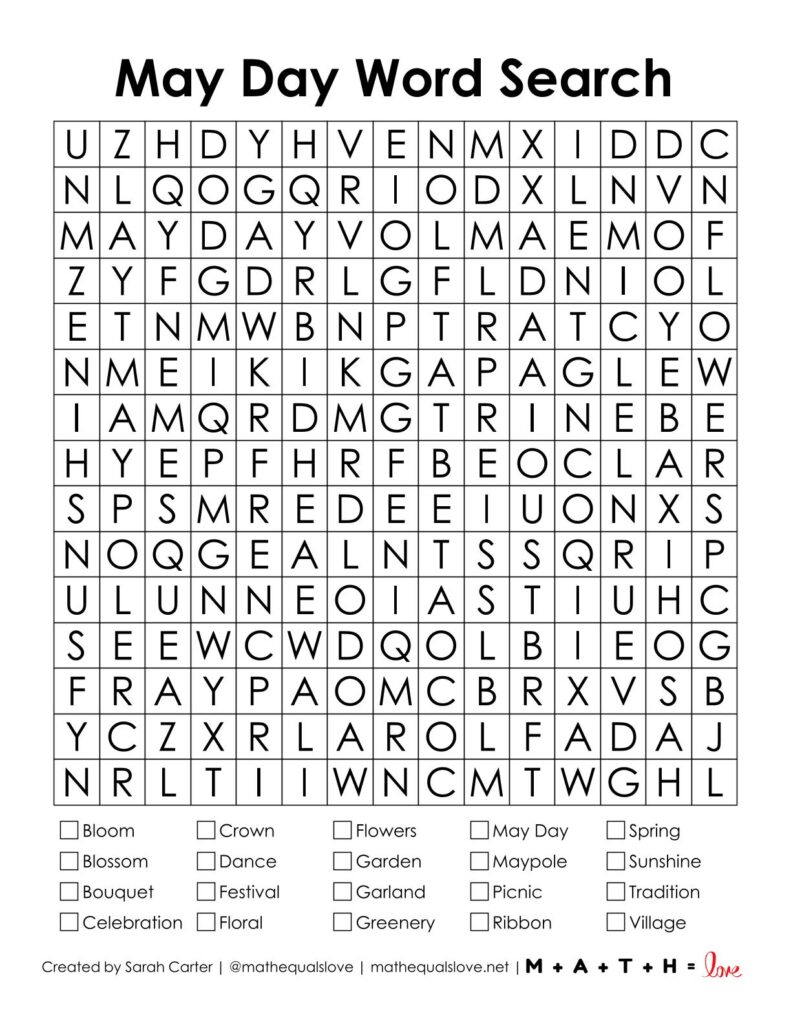 may day word search puzzle screenshot.
