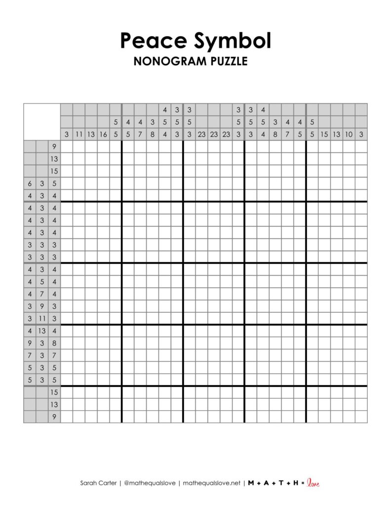screenshot of peace symbol nonogram puzzle.