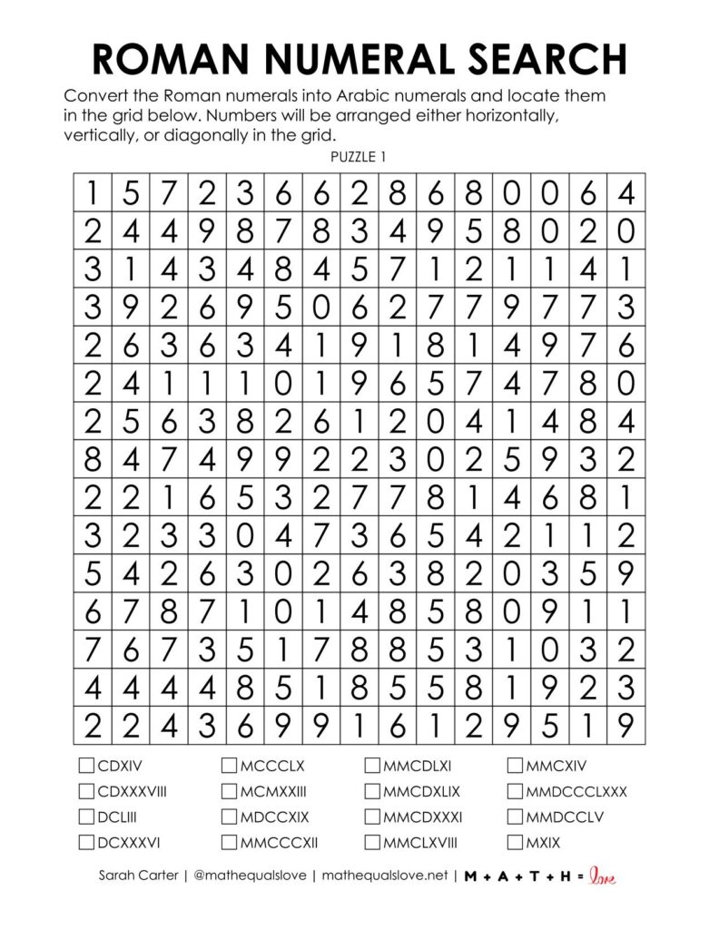 roman numeral search puzzle screenshot.