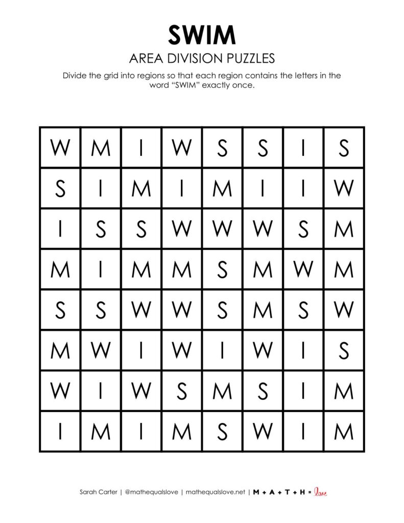 swim area division puzzles page 2.