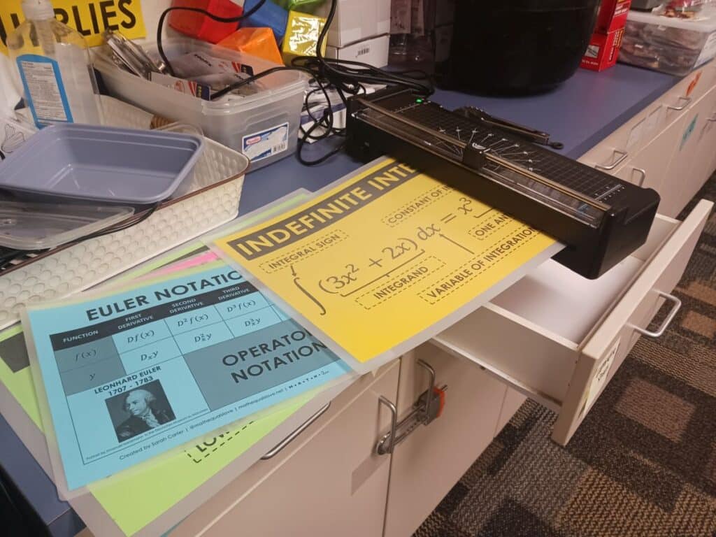 calculus integral posters being laminated.