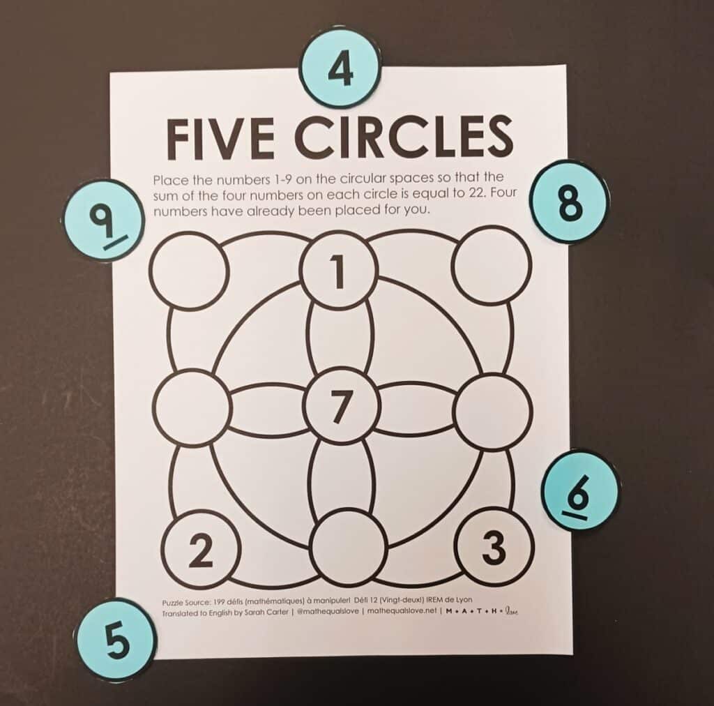 five circles math logic puzzle.