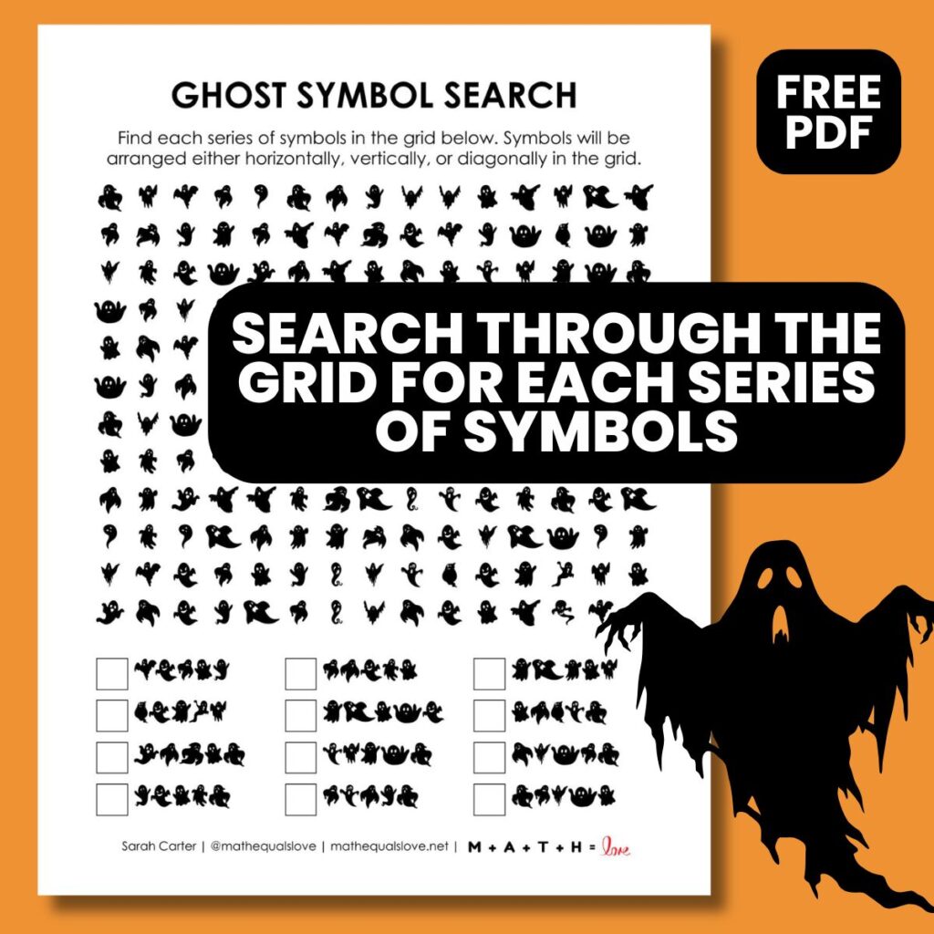 ghost symbol search puzzle for halloween.
