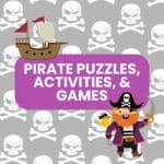 pirate themed puzzles, activities, and games for classrooms or parties.