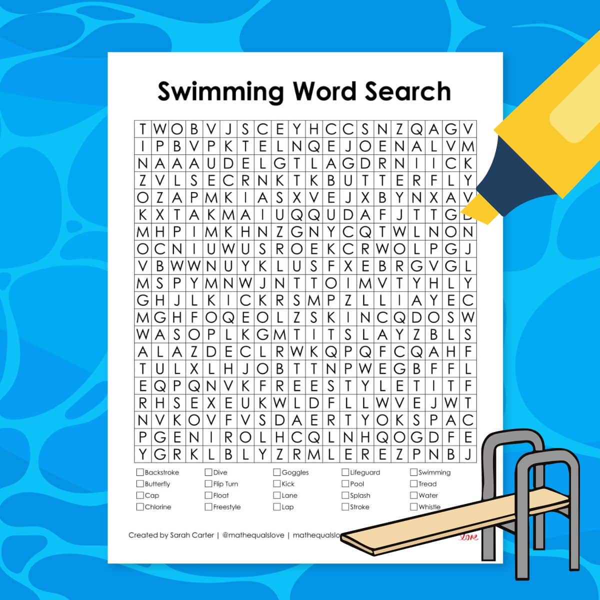 swimming word search puzzle.