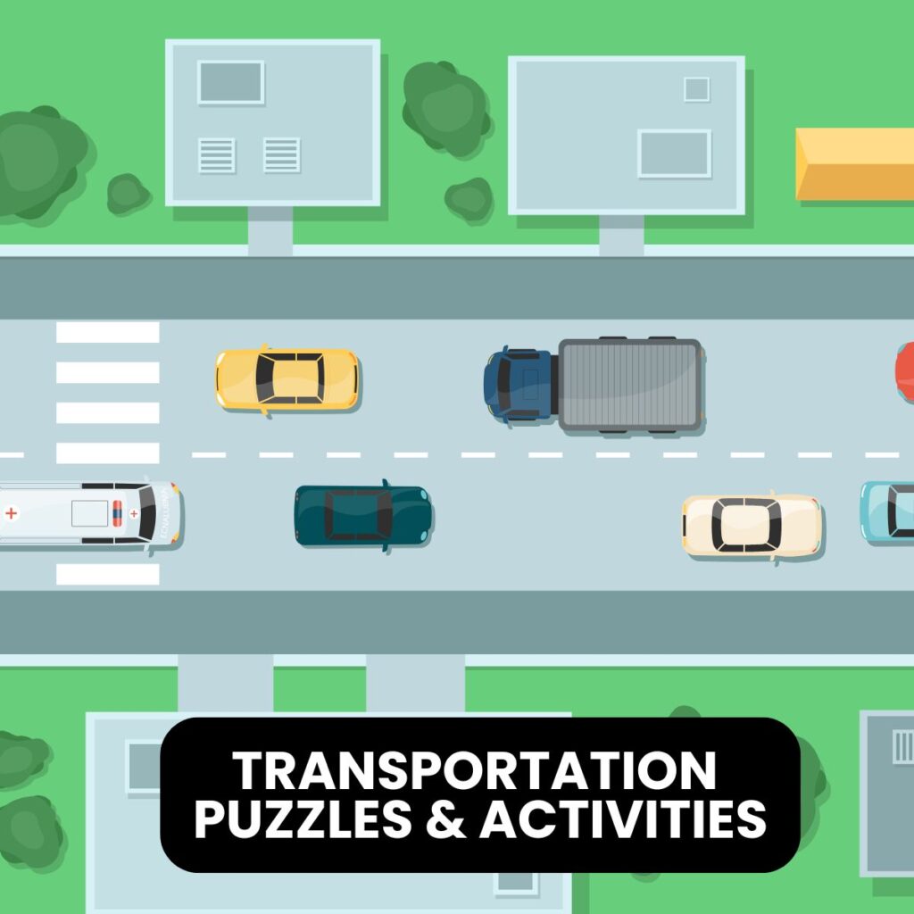 transportation and vehicle themed puzzles, activities, and games for the classroom.