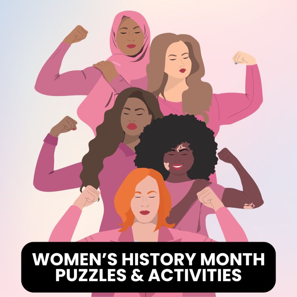free printable women's history month puzzles and activities for the classroom.
