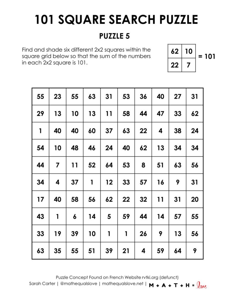 101 square search logic puzzle.