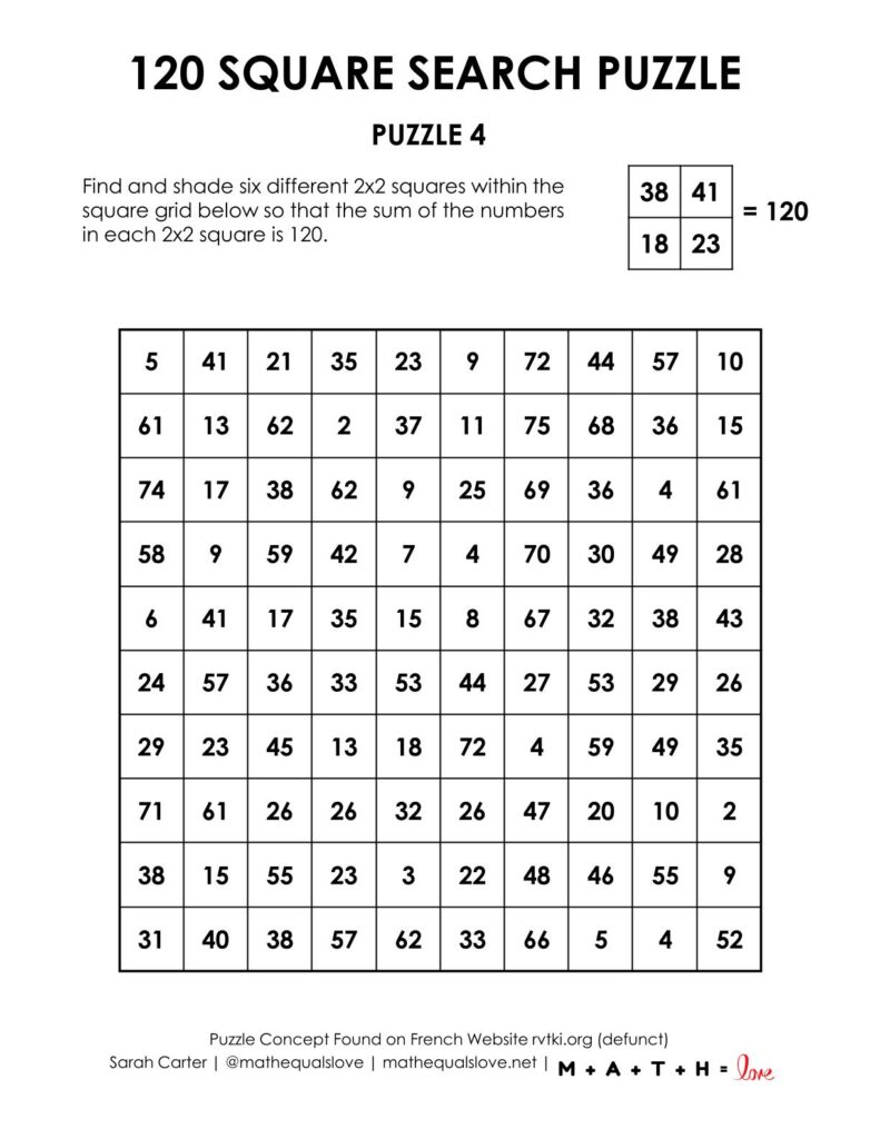 120 square search puzzles.