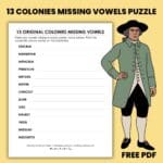 13 colonies missing vowels puzzle worksheet pdf.